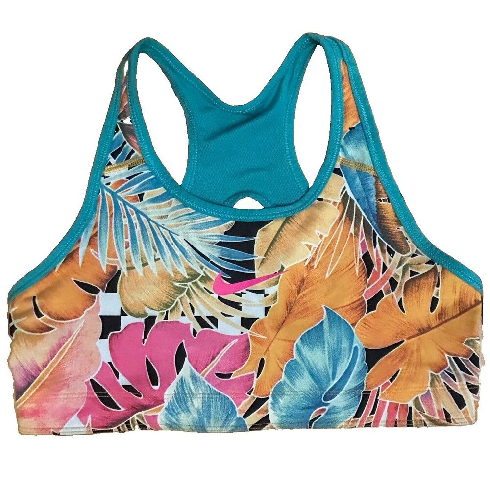 Nike Sports Bra Women's Reversible Dri-Fit Swoosh Teal/Multi-Color Size Med Gym